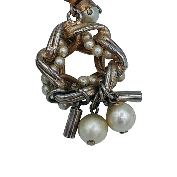 Barclay Pearl Silver tone Dangle Drop Clip On Earrings Mid century Classic - Picture 7 of 11